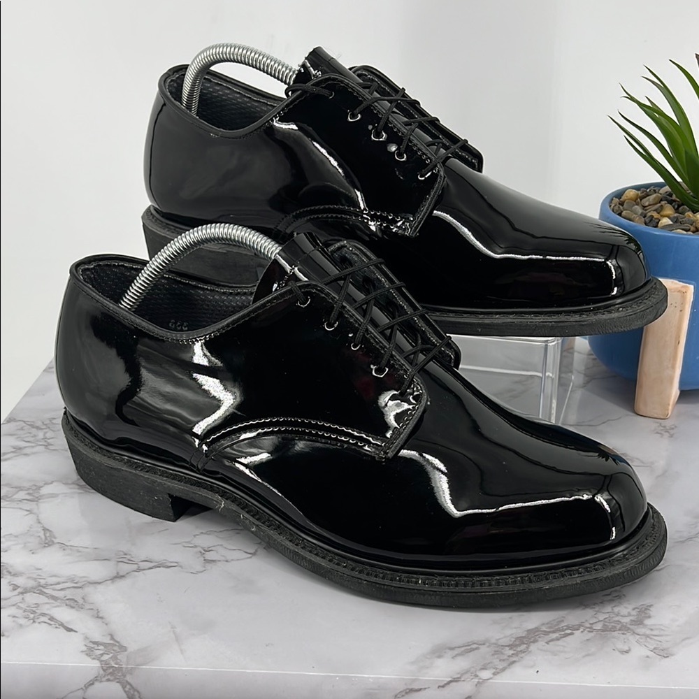 CAPPS Black Hi Gloss Shine Patent‎ Leather Lace Up Oxfords Dress Shoes Uniform